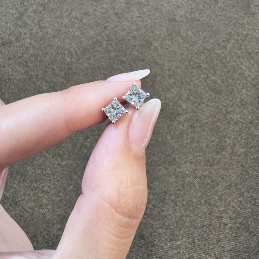 Kay Jewelers 14k White Gold Princess Cut Genuine Diamond Stud Earrings